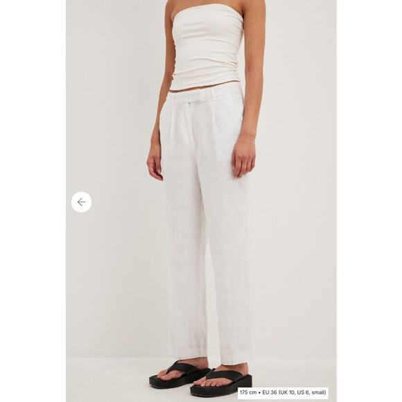 NA-KD EU 36 US 6 Women's White Linen Cropped Pants High Waist NWT - Picture 2 of 8